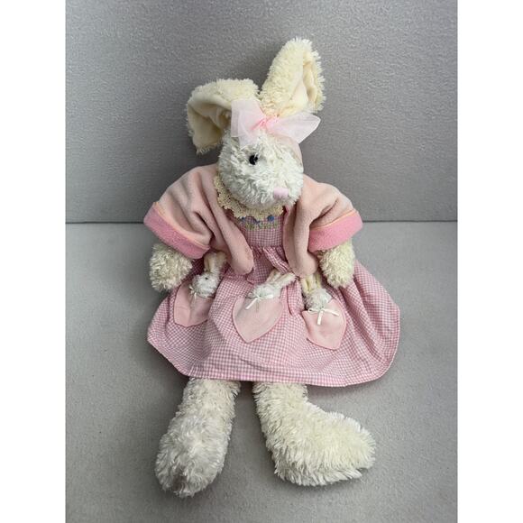 VTG Bunny Rabbit Plush Shelf Sitter 21" Pink Gingham Easter Decor Toy Cottagecor - Picture 4 of 10